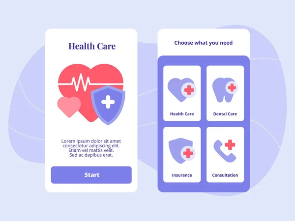 Health care dental care insurance consultation for mobile apps template banner page UI with two variations modern flat color style — Stock Vector