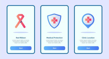 Mobil uygulamalar için tıbbi ikon kırmızı kurdele tıbbi koruma kliniği konumu şablon afiş sayfa UI üç varyasyonlu modern düz renk tarzı