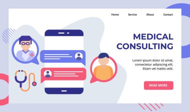 Tıbbi danışman hasta sohbet mesajı akıllı telefon kampanyası web sitesi web sitesi ana sayfası iniş sayfası şablonu modern düz stil afişi
