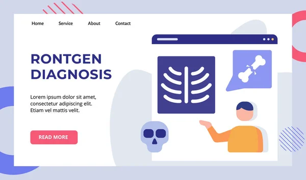 Rontgen Diagnose Menschen Schädelbruch Knochen Bronchialkampagne für Web-Website Homepage Landing Page Template Banner mit modernem flachen Stil — Stockvektor