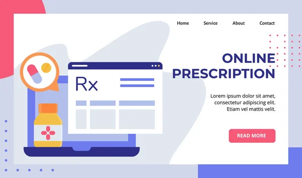 Online presciption pillola pillola campagna di droga per il sito web home page home page banner modello pagina iniziale con stile piatto moderno — Vettoriale Stock