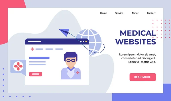 Sitio web médico avión de papel globo fiying campaña médica web para el sitio web página de inicio página de inicio banner plantilla con estilo plano moderno — Vector de stock