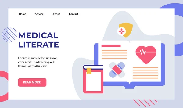 Medizinische Bildung Buch klinische Studie wissenschaftliche Kampagne für Web-Website Homepage Landing Page Template Banner mit modernen flachen Stil — Stockvektor