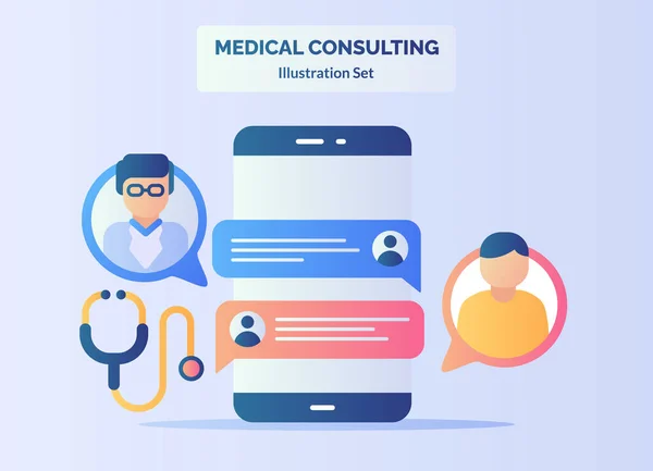 Consulta médica médico paciente mensaje de chat smartphone con estilo de color plano — Archivo Imágenes Vectoriales