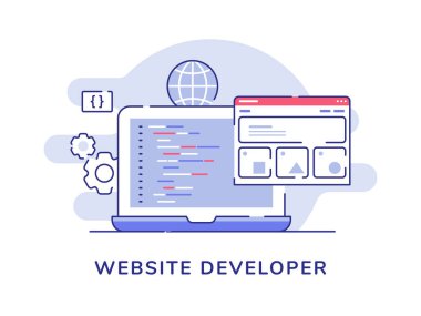 Düz dış hatlı dizüstü bilgisayar monitöründe web sitesi geliştirici konsept kodlama geniş çerçevesi