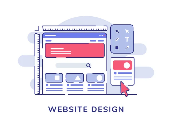 Website design concept wireframe ui develop process on computer screen with flat outline style — Stock Vector