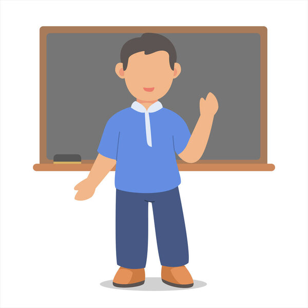Дети мальчик характер студента уверенность стоять на передней доске белый изолированный фон с плоским цветом стиля