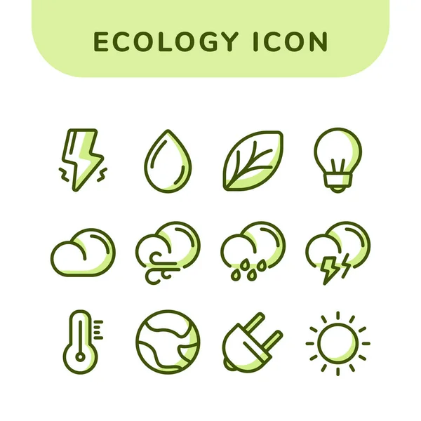 Ecology icon set collections πακέτο με περίγραμμα διάστικτη και σκιά χρώμα περίγραμμα στυλ — Διανυσματικό Αρχείο