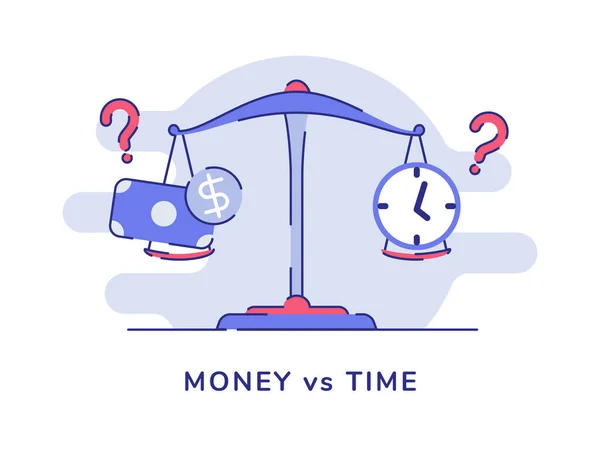 Denaro vs tempo orologio dollaro denaro in scala con lo stile contorno piatto — Vettoriale Stock