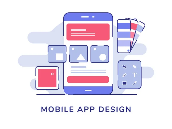 Mobilní aplikace design ui wireframe na displeji smartphone obrazovka bílé izolované pozadí s plochým obrysu stylu — Stockový vektor