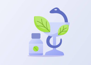 erbal tıp konsepti yılan yaprağı cam şişe beyaz izole arka plan düz stil