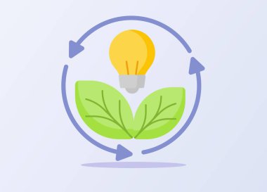 Yenilenebilir enerji yaprağı baloncuk lambası geri dönüşüm simgesi beyaz izole arkaplan düz stili