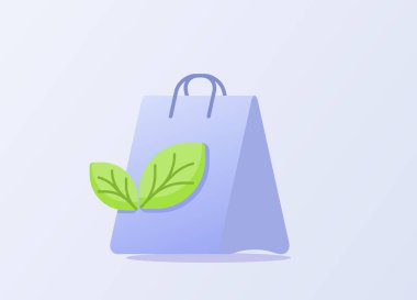 Kese kağıdında Eko çanta kavramı yaprağı düz stil ile beyaz izole arkaplan