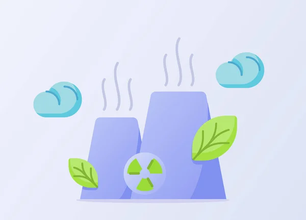 Концепція зеленого ядерного реактора з листям і хмарним димом з чистим стилем піктограми концепції — стоковий вектор