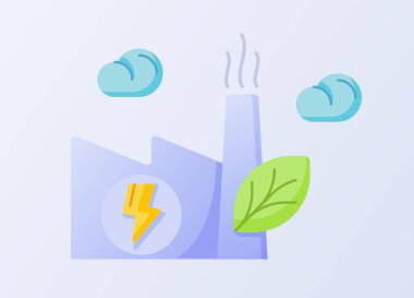 Yeşil fabrika konsepti baca yaprağı beyaz izole arka plan düz stil