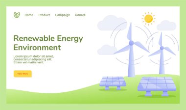Web sitesi için yenilenebilir enerji ortamı rüzgar güneş enerjisi kampanyası web sitesi ana sayfa şablon iniş sayfası düz stil