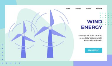 Rüzgâr enerjisi pervanesi web sitesi ana sayfa iniş sayfası şablonu için düz stil ile kampanya döndür