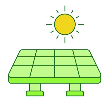 Güneş enerjisi konsepti güneş paneli beyaz izole arkaplan yeşil temalı düz dış hat biçimi