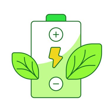 Yeşil pil kavramı pil yaprak şarj etme beyaz izole arkaplan yeşil temalı düz dış hat biçimi