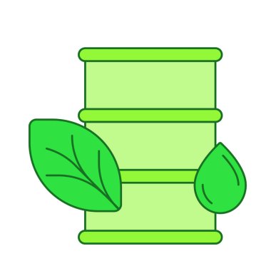 Yakıt kavramı yaprak damla davul beyaz izole arkaplan yeşil temalı düz ana hatlı