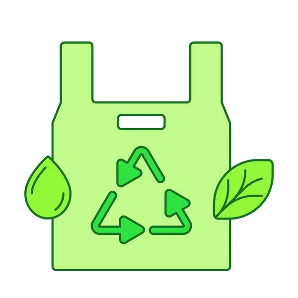 Eco plastic concept waterdruppel blad recycle icoon op plastic wit geïsoleerde achtergrond met groene thema platte omtrek stijl — Stockvector