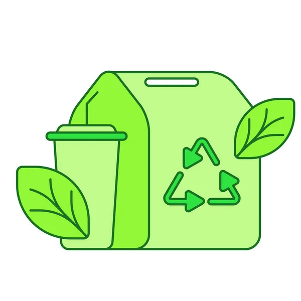 Eco emballage alimentaire concept tasse boîte en papier emballage recycler feuille fond isolé blanc avec thème vert style contour plat — Image vectorielle