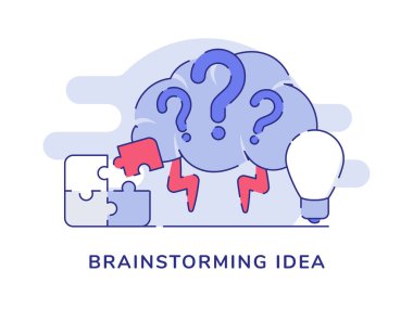 Beyin fırtınası fikri beyin şimşeği soru işareti lamba bulmacası düz hatlı izole arkaplan