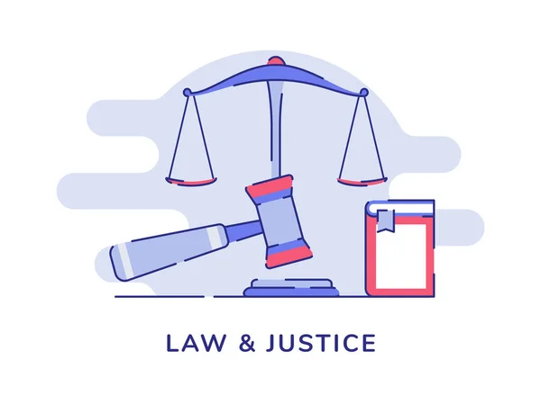 Recht und Gerechtigkeit Konzept Balance Gabel Buch weiß isoliert Hintergrund mit flachen Umrissen Stil — Stockvektor