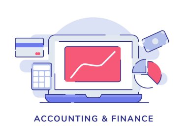 Dizüstü bilgisayar ekranı hesap makinesi para birimi beyaz kart izole arka planda düz dış hatlı grafik grafiği