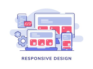 Düz hatlı beyaz izole arkaplan ve dizüstü bilgisayar ekranında tepki tasarımı ui wirefram