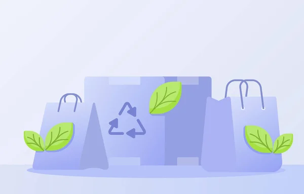 Eco friendly emballage concept boîte shopping sac feuille fond isolé blanc avec style plat — Image vectorielle