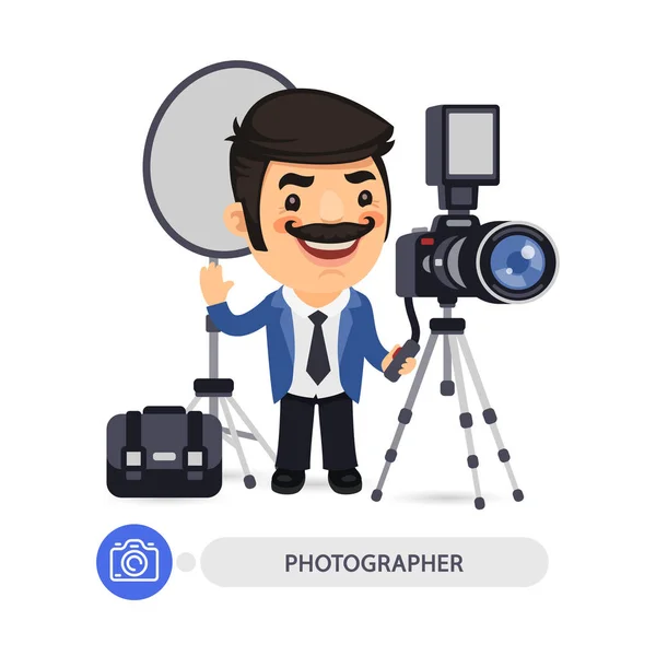Personagem de desenho animado fotógrafo com ferramentas — Vetor de Stock
