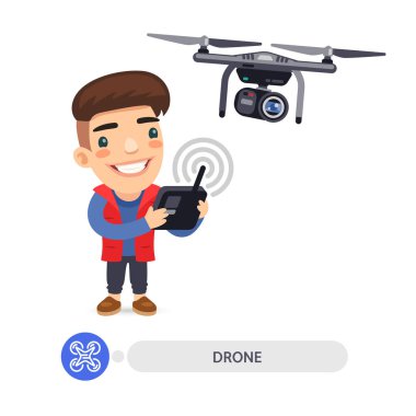 Düz çizgi film karakteri ile Drone fotoğraf makinesi