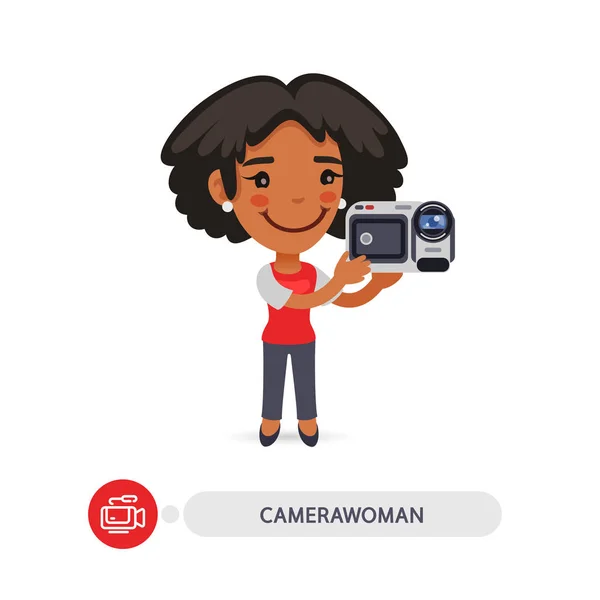 Camerawoman personnage de bande dessinée plat — Image vectorielle