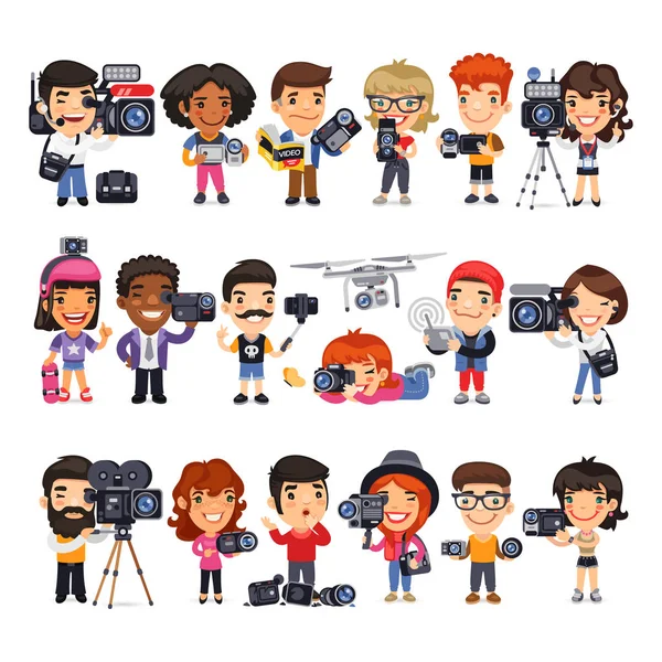 Personagens de desenhos animados planos Cameramen —  Vetores de Stock