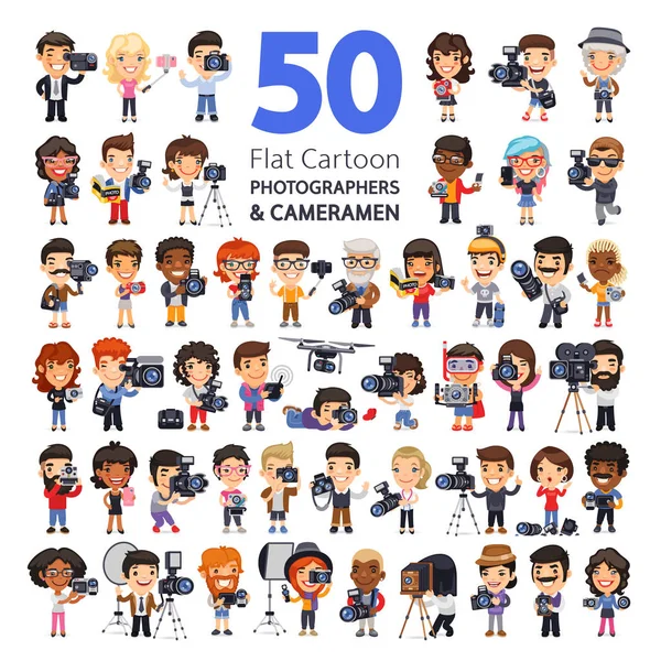 Photographers and Cameramen Flat Cartoon Big Collection — Stock Vector