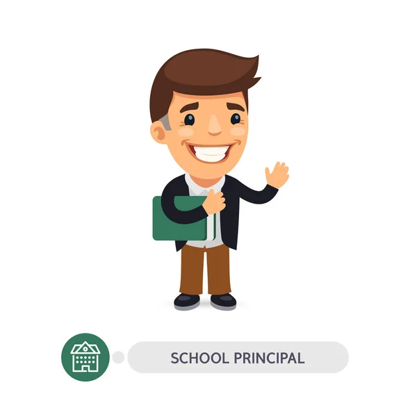 Escuela Principal plana personaje de dibujos animados — Vector de stock