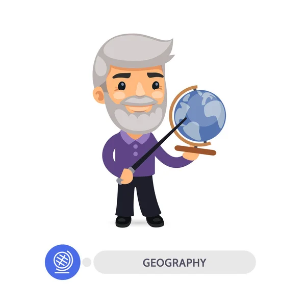 Geography Teacher Points to the Globe — Stock Vector