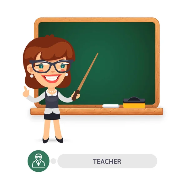 Profesora en la pizarra escolar — Vector de stock