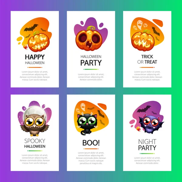 Cartes de vœux Halloween Ensemble lumineux vibrant — Image vectorielle