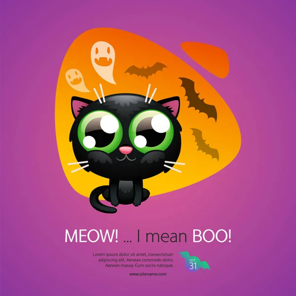 Felicitări de Halloween cu pisică — Vector de stoc