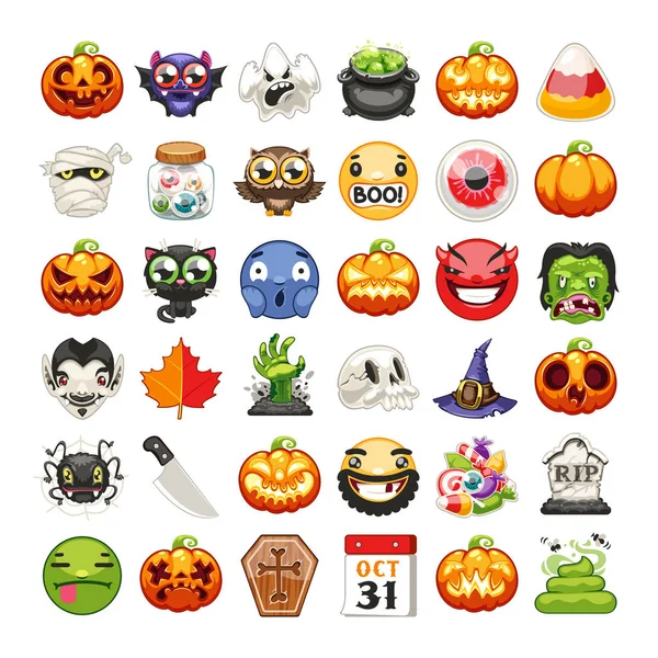 Halloween Emojis conjunto vetor plana —  Vetores de Stock