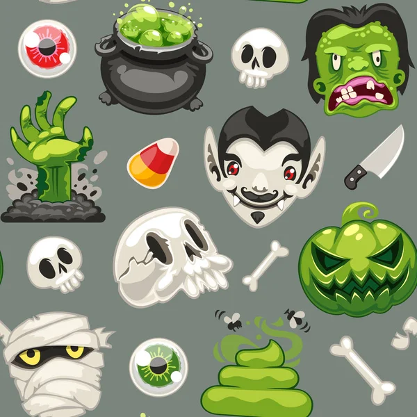 Halloween naadloze patroon met Cartoon Monsters op grijs — Gratis stockfoto