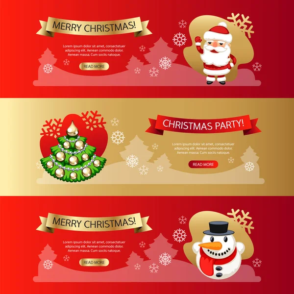 Kerst horizontale Banners instellen rood en goud — Stockvector