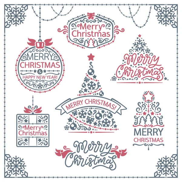 Merry Christmas Design Labels Set — Stock Vector