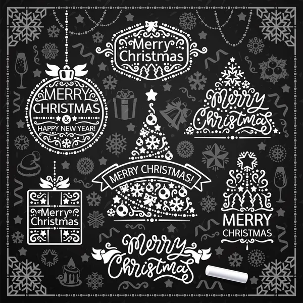 Merry Christmas ontwerp met krijt WordArt on Blackboard — Stockvector