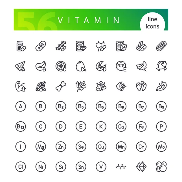 Set de iconos de línea de vitaminas — Vector de stock