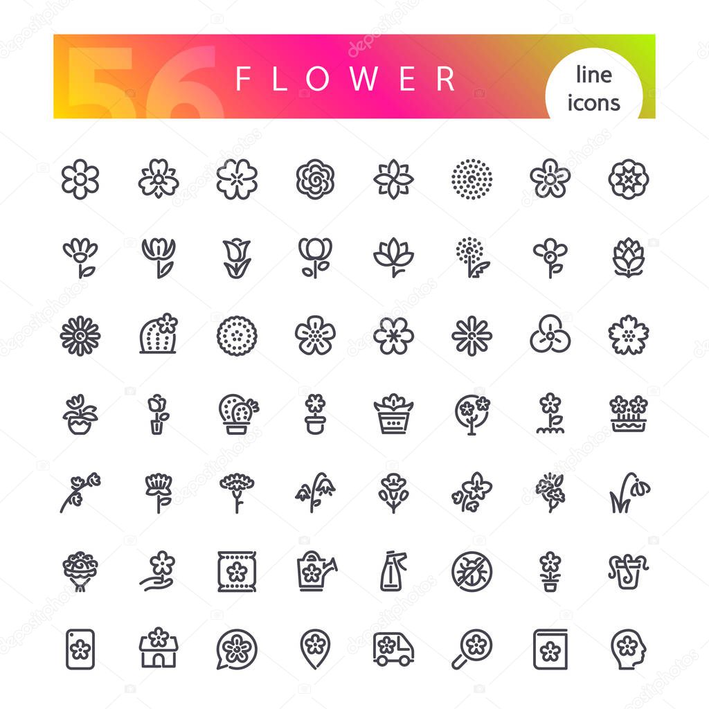 Flower Line Icons Set