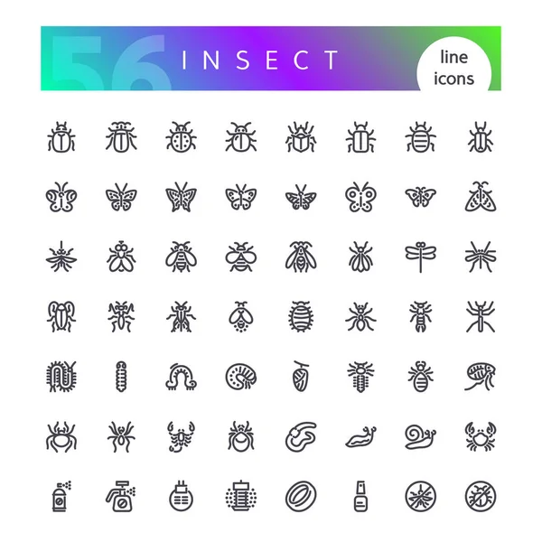 Ensemble d'icônes de ligne d'insectes — Image vectorielle