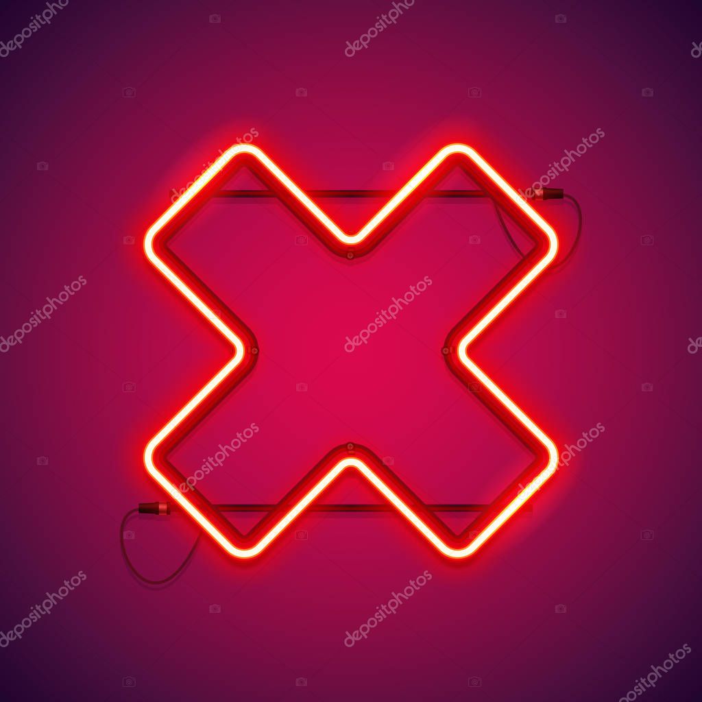 Red neon close cross shape makes it quick and easy to customize your medical project in neon style.